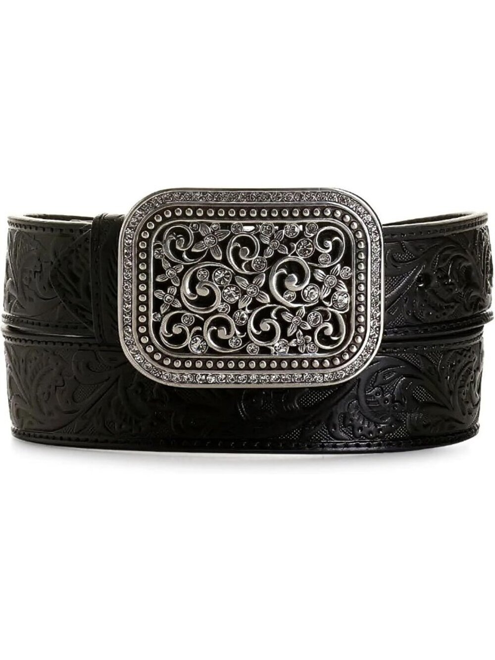Stylish Women's Embossed Leather Belt with Rhinestones - Perfect Accessory!